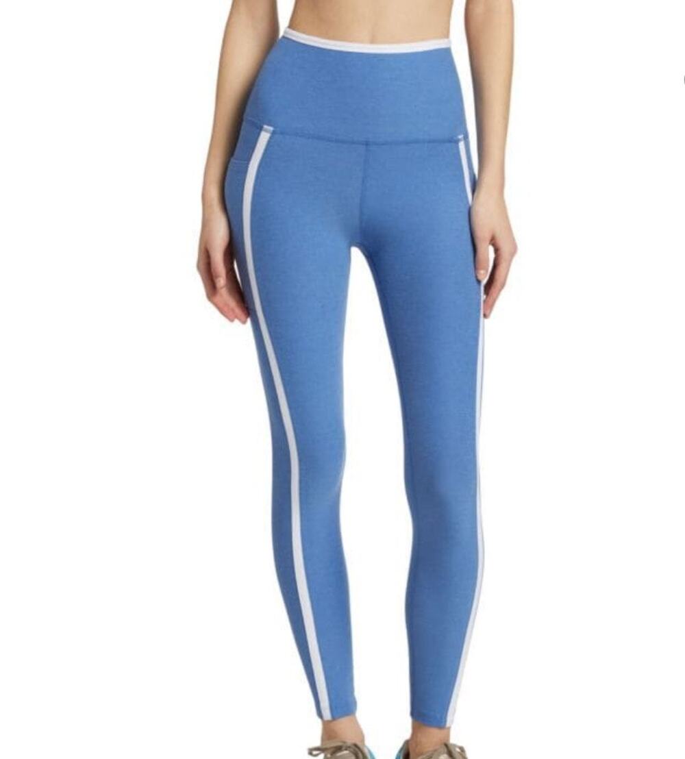 Beyond Yoga X-Small Ankle Leggings Hi-Rise Side Pockets Stretch Sky Blue Heather